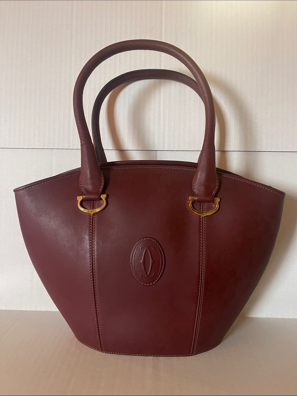 Cartier Burgundy Leather Tote with Gold Accents